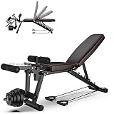 Banco de Pesas ajustable, Banco Abdominales Multifuncion Banco Fitness, Banco Musculacion con Inclinación de Declinación Plana, Banco Pesas Gimnasio en casa
