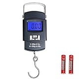 EasyULT Bascula Digital Pesca 55 kg, Portátil Colgar Equipaje Electrónico Balanza De Mano con Pantalla LCD, Función de Tara, para Maleta o Bolsa de Viaje (Negro)