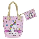 Goods4good Bolso Playa Piscina Unicornio Pequeño para Niña/Chica con Regalo Neceser/Monedero Color Rosa Asas Cremallera Regalo Verano (Rosa)