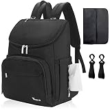 Voova Mochila de Pañales para Bebé, Impermeable Bolso Mochila Maternidad, Gran Capacidad Mochila de Cambio Bolsa para Pañaleras con Cambiador y 2 Piezas Ganchos Carrito Bebes para Mamá y Papá, Negro