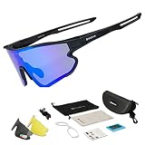 SUUKAA Ciclismo Gafas CE Certificación Polarizadas con 3 Lentes Intercambiables UV 400 Gafas,Corriendo,Moto,MTB Bicicleta Montaña,Camping y Actividades al Aire Libre para Hombres y Mujeres TR-90