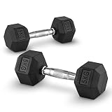 CapitalSports Hexbell 5 Mancuernas 5kg (Par de Pesas Cortas de 5 Kilos Cada una, Cabezal Hexagonal, nucleo de Hierro, Revestimiento Goma Resistente a Golpes, Mango Cromado para garantizar Agarre seg