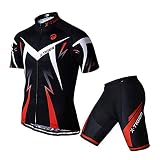 X-TIGER Hombres de Bicicleta Manga Corta Maillots con 5D Acolchado Gel MTB Ciclismo Pantalones Cortos (Rojo,L)