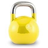 CapitalSports Compket - Pesa Rusa de competición, Bola de Acero, Mango Suave, Base alisada, Adecuado para Uso al Aire Libre, indicador de Kilos, Kettlebell, 16kg Peso, Amarillo
