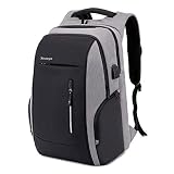 Xnuoyo Mochila Antirrobo de Portátil, 17,3 Pulgada Mochila Ordenador Portatil Resistente al Agua con el Puerto de Carga y Auriculares USB para Hombre Mujer Oficina Trabajo Diario Negocio, Gris
