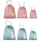 ６Piezas Bolsa De Viaje Con CordÓN, Bolsas Impermeables Con CordÓN, Saco De Almacenamiento Impermeable, Lindo PatrÓN De Dibujos Animados Mochila De Cuerdas Para Ropa, Zapatos, CosmÉTicos（Azul，Rosado）