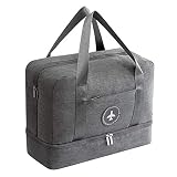 Young & Ming Impermeable Bolsa de Deporte con Compartimento para Zapatos Bolsa de Gimnasio Grande Bolsa de Viaje Bolsa Fin de Semana para Hombre/Mujer, 20L-Gris