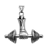 tumundo Colgante Deporte Acero Mano con Mancuerna Bíceps Fitness Culturismo Guantes Boxeo Hombre Collar Cadena Plata Oro, Color:Plata