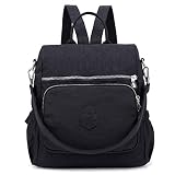 Estwell Mochila Mujer Casual Bolso Mochila Antirrobo Impermeable Nylon Mochila Escuela Multifuncional Gran Capacidad Bolso Bandolera Mochila de Viaje, Negro