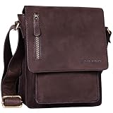 STILORD 'Finn' Bolso Mensajero Mediano de Piel Vintage para Mujeres y Hombres Bolsa de Hombro o Bandolera Mariconera Tablet de 8.4' auténtico Cuero, Color:marrón Oscuro - Opaco
