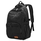 Bioasis Mochila de 40L, Unisex Vintage Mochila para Portátil Mochila Vintage Mochila de Lona Retro Mochila para Hombre Deportes al Aire Libre, Negro