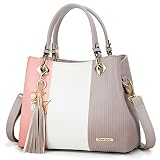 Pomelo Best Bolsos de Mujer, Bolso Señora Tote Multicolor Rayas PU Cuero Con Flecos Bolso Hombro Bolso Shopper perfecto para Trabajo, Diario Vida, Navidad y Fiesta ect (Rosa)
