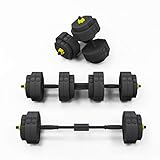 DlandHome Juego de 2 Mancuernas Ajustables de 25KG, 2 en 1 Mancuernas & Barra con pesas Anti-Roll con barra de extensión para entrenamiento muscular y levantamiento de pesas, Negro & Amarillo