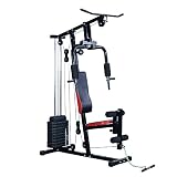HOMCOM Multiestación de Musculación Máquina Entrenamiento con Estribo para Piernas Poleas y Placas de Peso de 45 kg para Ejercicios de Hombros Espalda Brazos Acero 125x106x205 cm Negro