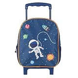 Idena 20068 - Mochila trolley con 2 ruedas brillantes, para niños, azul oscuro con elegante motivo de astronauta y espacio, como maleta de mano, carro escolar y mochila infantil, 31 x 27 x 10 cm