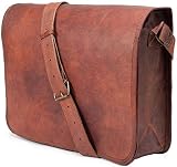 33 Cm Bolso Bandolera Laptop Bag Bolsa De Hombro Cuerpo Cruzado Grande para Mensajero Mensajeria De Cuero Piel Marron Portatil Notebook Bag College Office Hombre Y Mujer Leather Messenger Bag