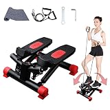 Sinbide 2-en-1 Mini Stepper con Cintas Step Máquina para Ejercicios Entrenamiento en Hogar up-Down Left-Right Escaladora Piernas con Cuerdas de Resistencia con Pantalla Multifuncional (Negro Rojo)