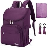 Voova Mochila de Pañales para Bebé, Impermeable Bolso Mochila Maternidad, Gran Capacidad Mochila de Cambio Bolsa para Pañaleras con Cambiador y 2 Piezas Ganchos Carrito Bebes para Mamá y Papá,Morado