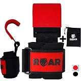 Roar Ganchos de Metal para Levantamiento de Peso con Barra, Agarres para Gym, Agarraderas Gimnasio, Agarre Gimnasio, Correas de Agarre Gimnasio, Weightlifting Hooks, Straps (Rojo)