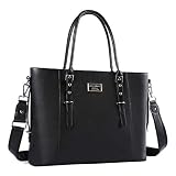 MOSISO Tote Bolsa para Mujeres (15-16 Pulgadas), Cuero de PU la Oficina de Trabajo de Oficina Maletín Bolso de Mano de Gran Capacidad con Compartimiento Acolchado, Negro