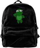 Yuanmeiju Mochila de Viaje Escolar, Mochila de Lona clásica Unisex, Estilo de impresión único de Tortuga Divertida Verde, se Adapta a portátiles de 14 Pulgadas, Duradera, Color Negro