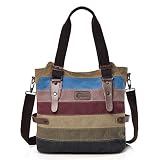 CHEREEKI Bolsos de Mujer, Bolso para Mujer Grande a Rayas de Lona Bolsos para Viajes Escolares de Negocios (Multicolor-1)
