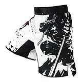 Carrey Pantalones cortos de boxeo Fight Shorts Grappling Shorts, Muay Thai Shorts Kick Boxing Artes Marciales Jaula Combate de Entrenamiento Equipamiento de Entrenamiento Fighting Shorts Blanco B L