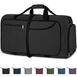 NEWHEY Bolsa de Viaje 100L Plegable Ligera Bolsa Deporte Hombre Impermeable Bolsa Fin de Semana con Compartimento Zapatos para Mujeres (negro-100L)