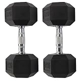 KingSaid 2 mancuernas de goma hexagonales de 15 kg, para gimnasio, fitness, entrenamiento, levantamiento de pesas, 15 kg, 1 par