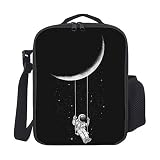 Bolsa de almuerzo aislada para mujeres, niños, adultos, bolsas de almuerzo grandes para el trabajo con soporte de botella astronauta personalizable, cuadrada lavable bolsas de picnic