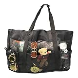 Amycute Bolsa de Malla Grande, Bolsa Plegable de Compras Negro Reutilizables para Almacenamiento Juguetes, para Camping, Compras, Vacaciones Familiares
