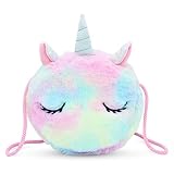 VAMY kids Rainbow Unicornio Bolso para niñas. Muy suave y agradable. Tamaño de bolso: 17 x 17 x 4 cm.