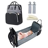 Mooedcoe Bolsa de Pañales Convertible para Bebé, Bolsa de Cambio de Pañales Portátil, Mochila Plegable Impermeable para Cama de Bebé, Bolsa de Viaje Multifuncional para Bebé con Cojín de Esponja