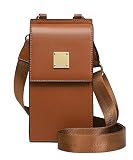Bolso de Teléfono móvil para Mujer Bolso de Hombro de Cuero Crossbody Bag Correa Ajustable Pequeño Bolso Bandolera con Ranuras para Tarjeta marrón