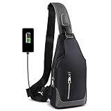 HEROIC KNIGHT Bolsa de Pecho con Puerto de Carga USB, Bolsa Bandolera Hombre Impermeable, Sling bag Bolsos Cruzados Mochilas Pequeñas para Hombres Mujeres Senderismo Ligero Ciclismo Viaje-Negro