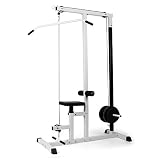 Klarfit Roughneck - Máquina de Entrenamiento multifunción, Carga máx. 120 kg, Cable Salida Inferior/Superior, Altura Asiento Ajustable, Acolchado, Patas Antideslizantes, Estructura de Acero, Blanco