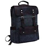 VASCHY Mochila Hombre,Mochila Vintage Mochila Mujer Cuero Lona Mochilas Escolares Juveniles Resistente al Agua Mochila Grande para Portatil 15,6 Pulgadas Viajes Trabajo Universidad Gris