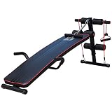 HOMCOM Banco de Abdominales Altura Ajustable Banco de Musculación Multifuncional para Fitness Entrenamiento de Espalda Abdominal Piernas Carga 120kg con 2 Cuerdas y 1 Tirador de Resorte