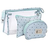 Bolsas de Cosméticos Mujer Bolsa de Maquillaje de Tocador Transparente para Viajes, 3PCS Estuche Organizador de Belleza de Plástico Impermeable para Vacaciones, Azul