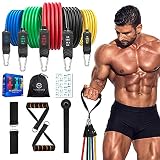 Bandas de Resistencia,Bandas Elásticas Gomas Fitness 11Pack,con Correas de Tobillo,Asas Y Anclaje para Puerta,Cintas Elasticas Fitness para Yoga,Pilates,Estiramientos,Crossfit Muscular,Pérdida de Peso