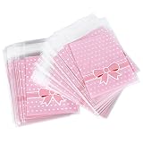 200pcs(8 * 13cm) Bolsa Celofán Auto-adhesivo Plástico Pequeña Reutilizable para Regalo Caramelos Galletas Dulces Boda Bautizo Fiesta Cumpleaños Embalaje (Rosa)