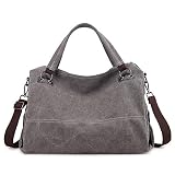 Czemo Bolsos Bandolera de Mujer Bolso de Mano Grandes Bolsas de Tela Lona Bolsos de Viaje Tote Bolso Shopper Gris
