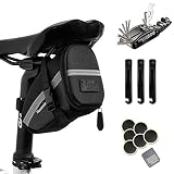Hommie 16 En 1 Bolsa de Sillín para Bicicleta con Herramientas Multifuncional, Ideal Bolsas de Ciclismo con Tira Reflectante y Kits de Reparación para Bicicletas de Montaña, Negro