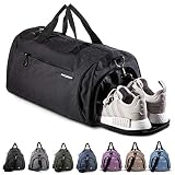 Fitgriff Bolsa Deporte - Mujer & Hombre - Macuto con Zapato y Compartimento Húmedo - de Gimnasio, Viaje, Gym, Fitness, Sport - Duffel Bag (Black, 48 x 26 x 25 cm (Small))