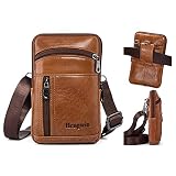 Hengwin Mariconeras Para Hombres, Pequeño Mochila Bolsitos para Moviles, Porta Movil Running, Riñonera De Viaje para Dinero para iPhone 12 11 Pro Max XR, Galaxy A72 A52 5G S20 S21, Cuero Marrón