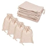 Pandahall 100 Pcs Bolsas de Lino y Cáñamo con Cordón Bolsas de Regalo para Joyas Abalorios Bolsa de Lino para Fiesta Matrimonio Boda Decoracion Amarillo Claro 13,5 x 9.5cm