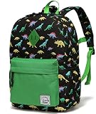 VASCHY Mochila Niño,Mochila Dinosaurio Infantil Niño 2-6 Años para Escolar con Bolsillos Laterales y Correa en Pecho Se Adapta a la Tableta A4 Verde