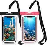 ivoler [IPX8 Certificado [2 Unidades] Funda Impermeable Móvil, Funda Acuática Móvil Universal para Xiaomi, iPhone, Samsung Galaxy, Huawei, Smartphones, Monedas, Pasaporte, etc (Negro+Rosa)