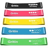 Gritin Bandas Elásticas Fitness/Bandas de Resistencia, Set de 5 Cintas Elásticas Fitness y Musculación de Látex Agradable a la Piel con Guía de Ejercicios de Español y Bolsa Almacenamiento