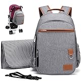 Myhozee Mochila de Pañales y Biberones para Bebé,Impermeable Bolsa Mochila de Pañales Cambiador con una Almohadilla para el Pañal y 2 Ganchos de Carrito para Cuidado de Bebé y Mamá (Gris)